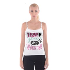 I Love You My Valentine (white) Our Two Hearts Pattern (white) Spaghetti Strap Top by FashionFling