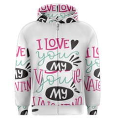 I Love You My Valentine (white) Our Two Hearts Pattern (white) Men s Zipper Hoodie by FashionFling