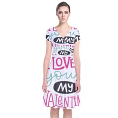 I Love You My Valentine (white) Our Two Hearts Pattern (white) Short Sleeve Front Wrap Dress by FashionFling