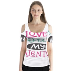 I Love You My Valentine (white) Our Two Hearts Pattern (white) Butterfly Sleeve Cutout Tee 