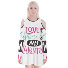 I Love You My Valentine (white) Our Two Hearts Pattern (white) Velvet Long Sleeve Shoulder Cutout Dress