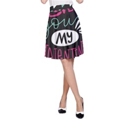  I Love You My Valentine / Our Two Hearts Pattern (black) A-line Skirt by FashionFling