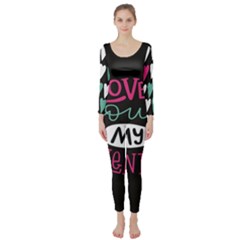  I Love You My Valentine / Our Two Hearts Pattern (black) Long Sleeve Catsuit by FashionFling