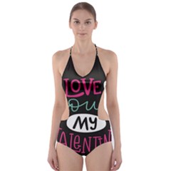  I Love You My Valentine / Our Two Hearts Pattern (black) Cut-out One Piece Swimsuit by FashionFling