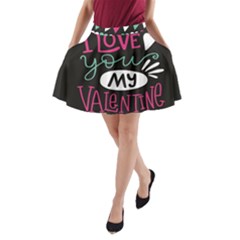  I Love You My Valentine / Our Two Hearts Pattern (black) A-line Pocket Skirt by FashionFling