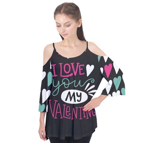  I Love You My Valentine / Our Two Hearts Pattern (black) Flutter Tees by FashionFling