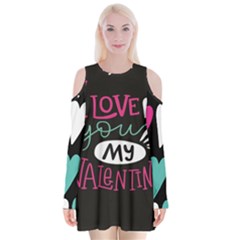  I Love You My Valentine / Our Two Hearts Pattern (black) Velvet Long Sleeve Shoulder Cutout Dress