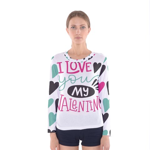 I Love You My Valentine / Our Two Hearts Pattern (white) Women s Long Sleeve Tee by FashionFling