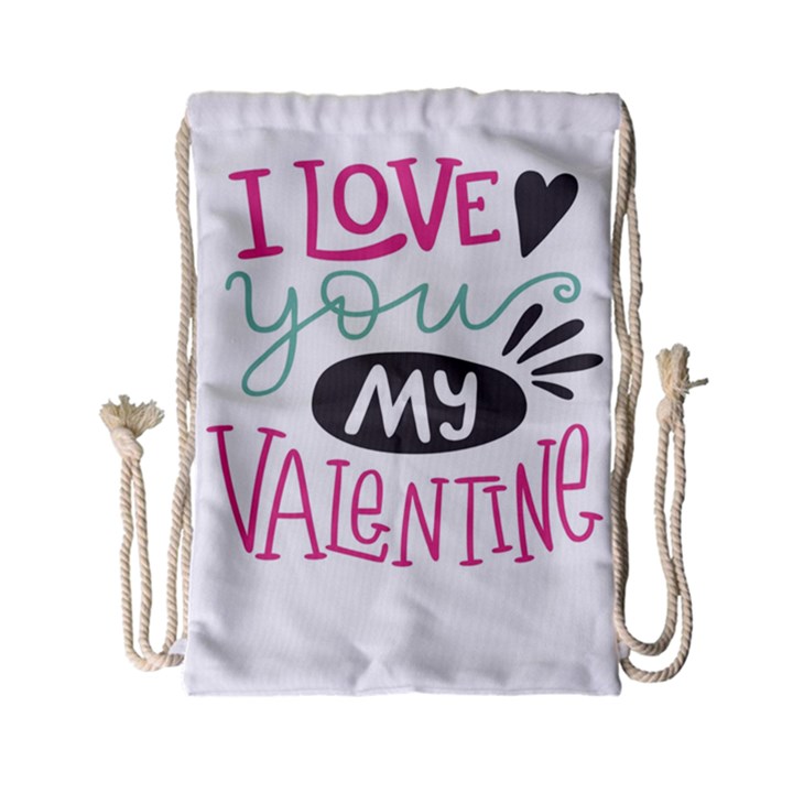 I Love You My Valentine / Our Two Hearts Pattern (white) Drawstring Bag (Small)