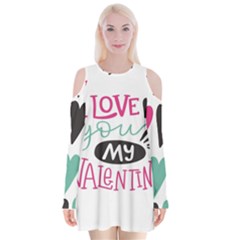 I Love You My Valentine / Our Two Hearts Pattern (white) Velvet Long Sleeve Shoulder Cutout Dress by FashionFling