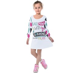 My Every Moment Spent With You Is Diamond To Me / Diamonds Hearts Lips Pattern (white) Kids  Long Sleeve Velvet Dress by FashionFling