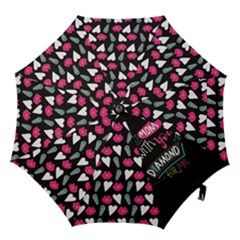 My Every Moment Spent With You Is Diamond To Me / Diamonds Hearts Lips Pattern (black) Hook Handle Umbrellas (large) by FashionFling