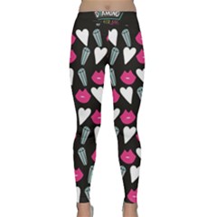 My Every Moment Spent With You Is Diamond To Me / Diamonds Hearts Lips Pattern (black) Classic Yoga Leggings by FashionFling