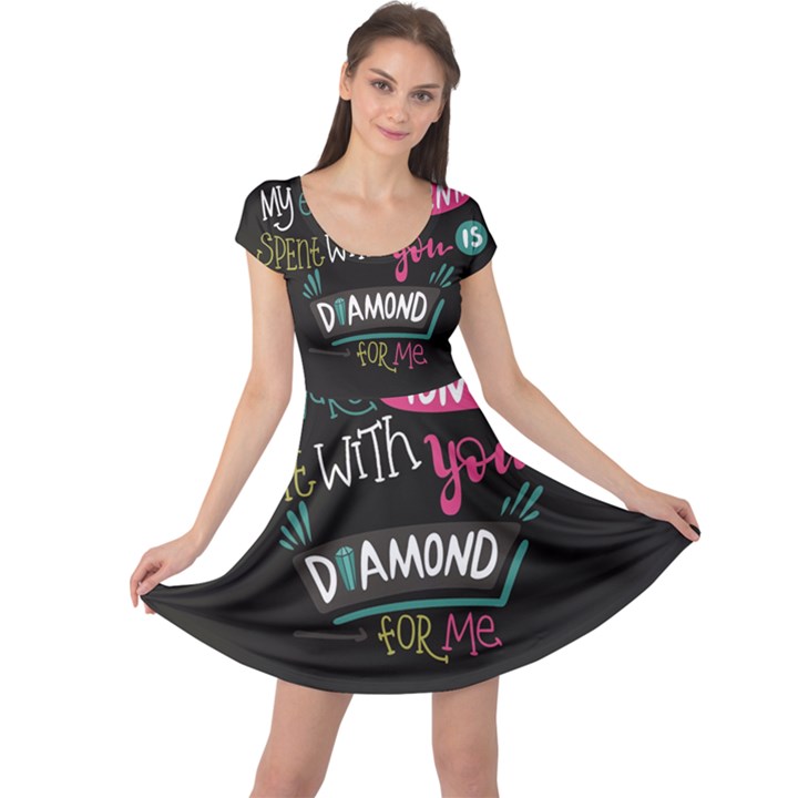 My Every Moment Spent With You Is Diamond To Me / Diamonds Hearts Lips Pattern (black) Cap Sleeve Dresses