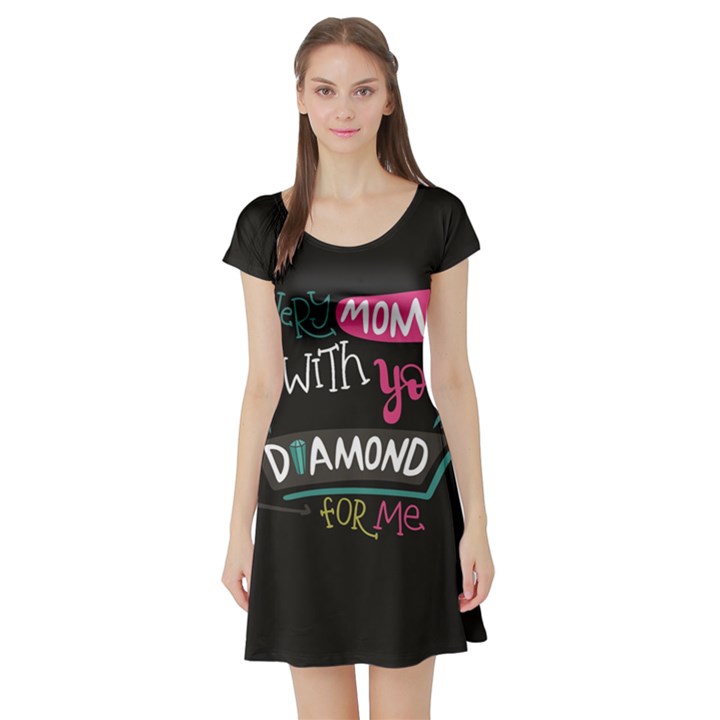 My Every Moment Spent With You Is Diamond To Me / Diamonds Hearts Lips Pattern (black) Short Sleeve Skater Dress