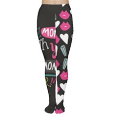 My Every Moment Spent With You Is Diamond To Me / Diamonds Hearts Lips Pattern (black) Women s Tights