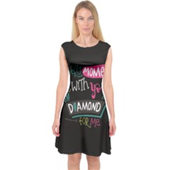 My Every Moment Spent With You Is Diamond To Me / Diamonds Hearts Lips Pattern (black) Capsleeve Midi Dress