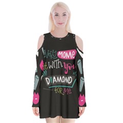 My Every Moment Spent With You Is Diamond To Me / Diamonds Hearts Lips Pattern (black) Velvet Long Sleeve Shoulder Cutout Dress by FashionFling