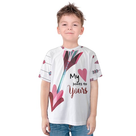 My Heart Points To Yours / Pink And Blue Cupid s Arrows (white) Kids  Cotton Tee by FashionFling