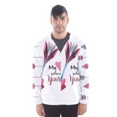 My Heart Points To Yours / Pink And Blue Cupid s Arrows (white) Hooded Wind Breaker (men)