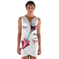 My Heart Points To Yours / Pink And Blue Cupid s Arrows (white) Wrap Front Bodycon Dress