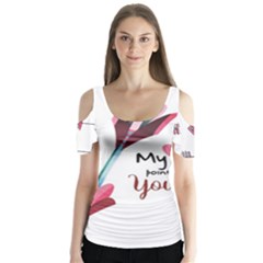 My Heart Points To Yours / Pink And Blue Cupid s Arrows (white) Butterfly Sleeve Cutout Tee 