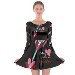 My Heart Points To Yours / Pink And Blue Cupid s Arrows (black) Long Sleeve Skater Dress by FashionFling