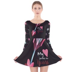 My Heart Points To Yours / Pink And Blue Cupid s Arrows (black) Long Sleeve Velvet Skater Dress by FashionFling