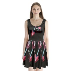 My Heart Points To Yours / Pink And Blue Cupid s Arrows (black) Split Back Mini Dress 