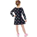 My Heart Points To Yours / Pink and Blue Cupid s Arrows (black) Kids  Long Sleeve Velvet Dress View2