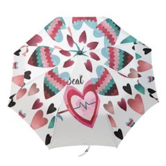 You Are My Beat / Pink And Teal Hearts Pattern (white)  Folding Umbrellas by FashionFling