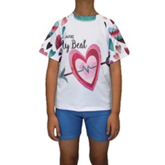 You Are My Beat / Pink And Teal Hearts Pattern (white)  Kids  Short Sleeve Swimwear