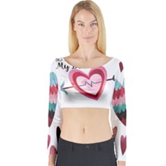 You Are My Beat / Pink And Teal Hearts Pattern (white)  Long Sleeve Crop Top by FashionFling