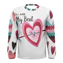 You Are My Beat / Pink And Teal Hearts Pattern (white)  Men s Long Sleeve Tee by FashionFling