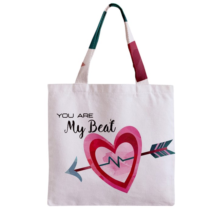 You Are My Beat / Pink And Teal Hearts Pattern (white)  Zipper Grocery Tote Bag