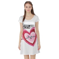 You Are My Beat / Pink And Teal Hearts Pattern (white)  Short Sleeve Skater Dress by FashionFling