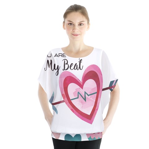 You Are My Beat / Pink And Teal Hearts Pattern (white)  Blouse by FashionFling