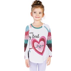 You Are My Beat / Pink And Teal Hearts Pattern (white)  Kids  Long Sleeve Tee