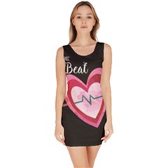 You Are My Beat / Pink And Teal Hearts Pattern (black)  Sleeveless Bodycon Dress