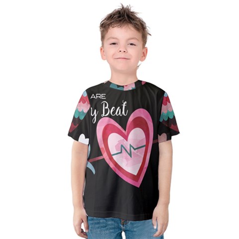 You Are My Beat / Pink And Teal Hearts Pattern (black)  Kids  Cotton Tee by FashionFling