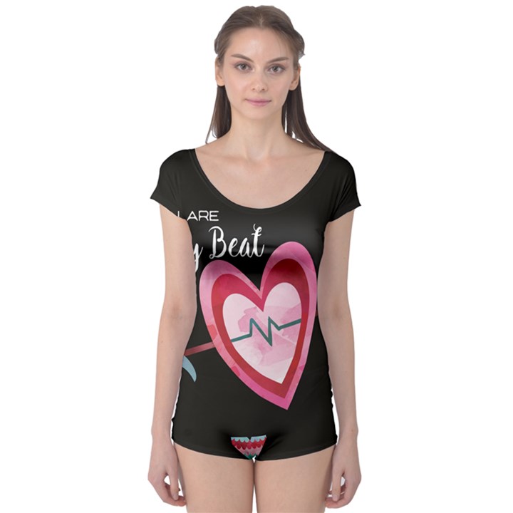 You Are My Beat / Pink And Teal Hearts Pattern (black)  Boyleg Leotard 