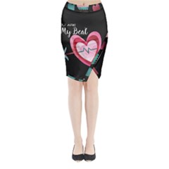 You Are My Beat / Pink And Teal Hearts Pattern (black)  Midi Wrap Pencil Skirt