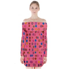 Circles Abstract Circle Colors Long Sleeve Off Shoulder Dress