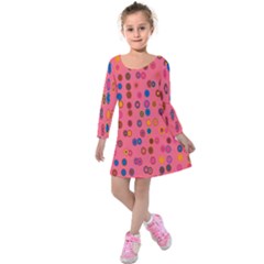 Circles Abstract Circle Colors Kids  Long Sleeve Velvet Dress by Nexatart