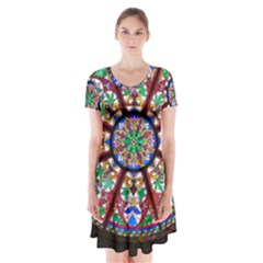 Church Window Window Rosette Short Sleeve V-neck Flare Dress