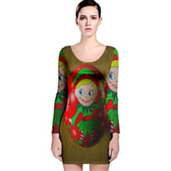 Christmas Wreath Ball Decoration Long Sleeve Velvet Bodycon Dress by Nexatart