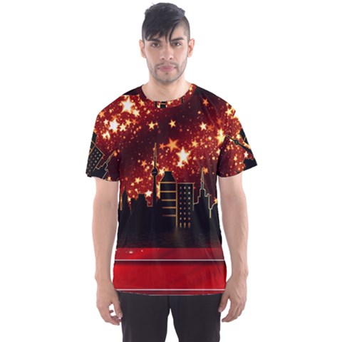 City Silhouette Christmas Star Men s Sport Mesh Tee by Nexatart