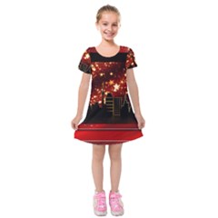 City Silhouette Christmas Star Kids  Short Sleeve Velvet Dress by Nexatart