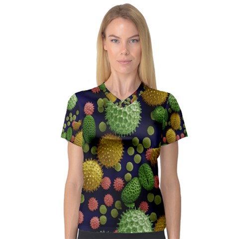 Colorized Pollen Macro View Women s V-neck Sport Mesh Tee by Nexatart