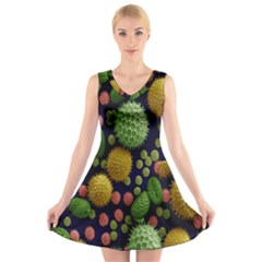 Colorized Pollen Macro View V-neck Sleeveless Skater Dress by Nexatart